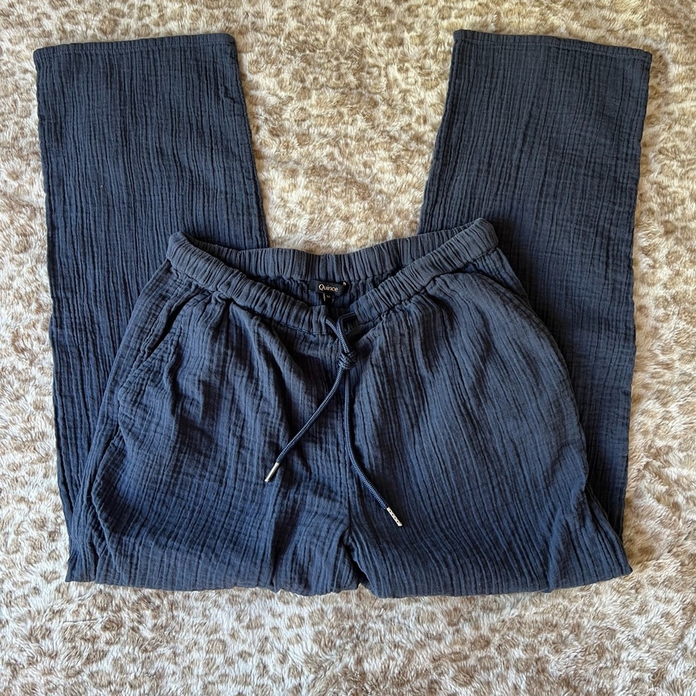 Quince navy Gauze 100% cotton straight leg pants
